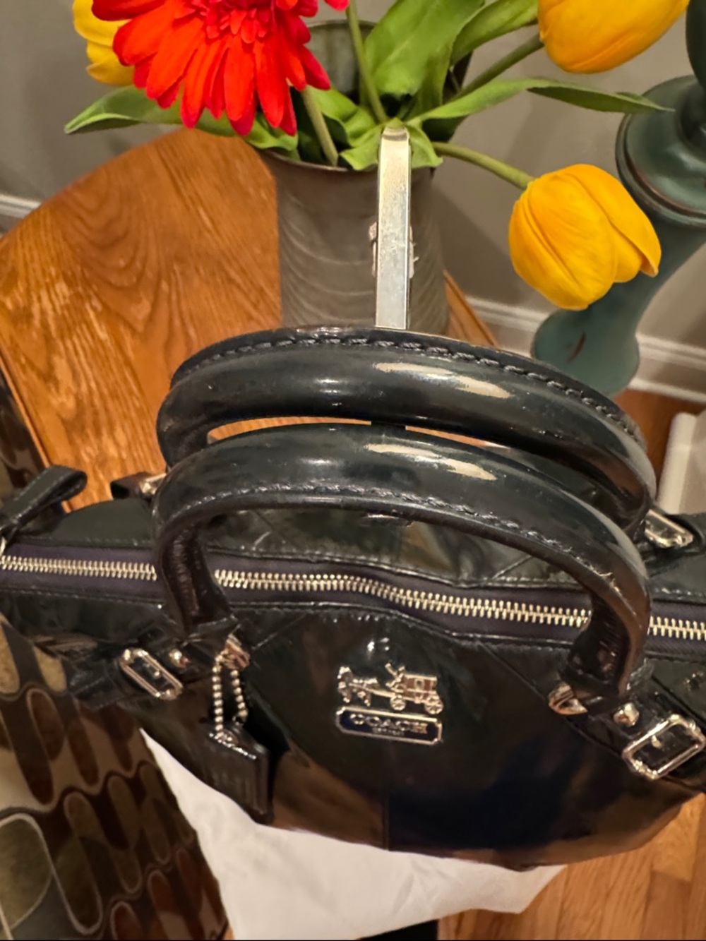 Coach Dark Blue Patent Leather Satchel with matching Wallet & Checkbook EUC - Picture 3 of 16